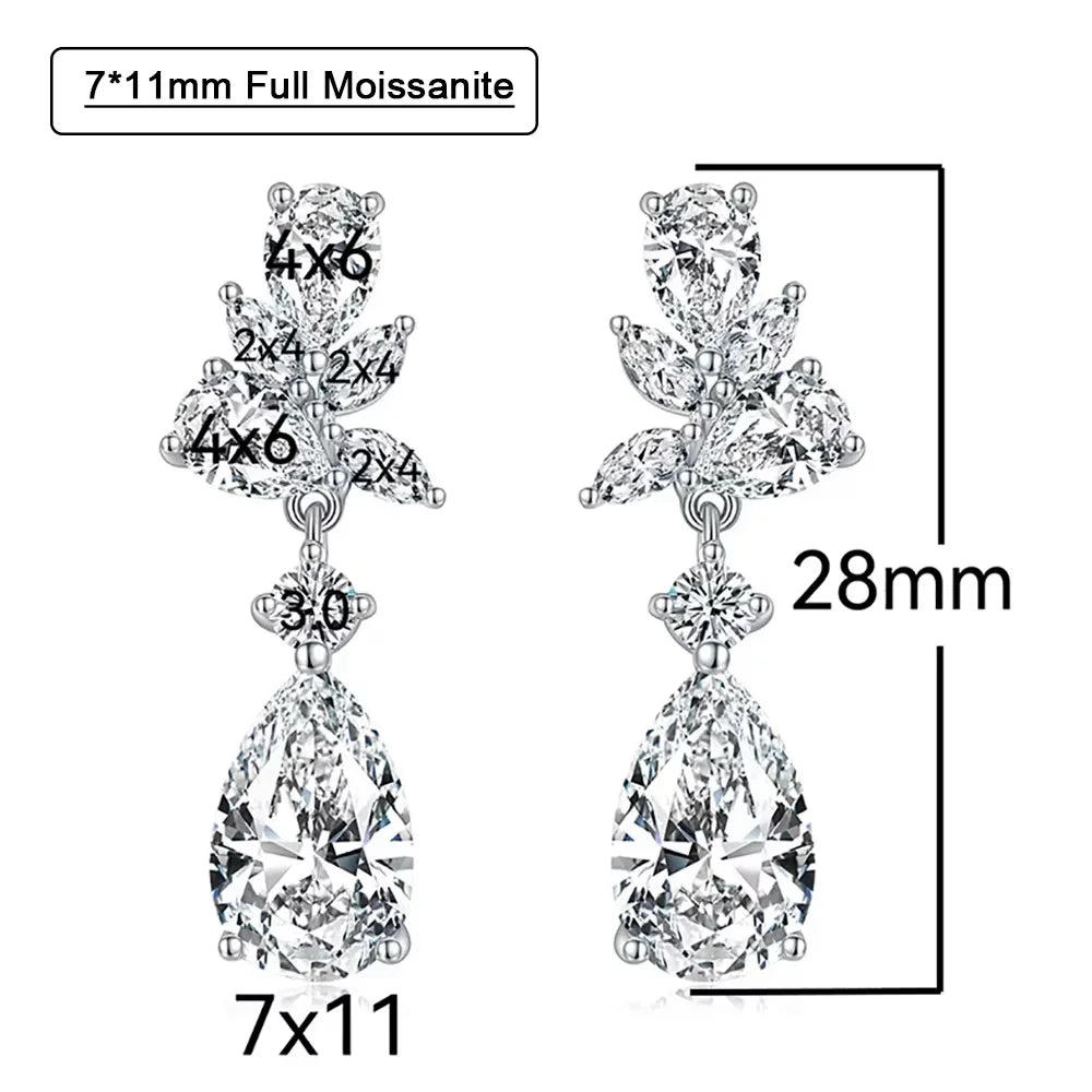 Serenity 6.1ct D Color All Moissanite Earrings for Women 100% S925 Sterling Silver Plated 18K Lab Diamond Pear Cut Drop Earrings