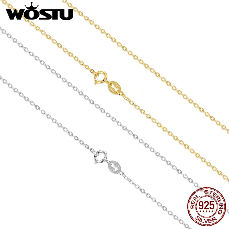 WOSTU Real 925 Sterling Silver 18K Gold O-Chain Necklace for Women Girls, s925 Silver Thin & Strong Necklace Chain Basic Links
