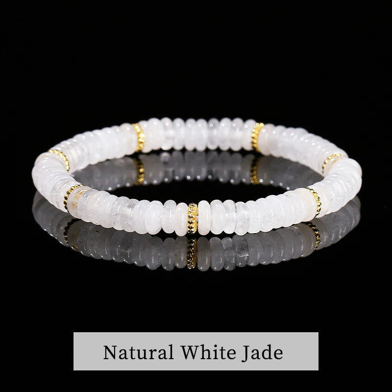 JD Natural Stone Green Aventurine Pink Quartz Flat Spacer Beads Bracelet Women Men Bohe Elastic Bangles Healing Friendship Gift - Madeinsea©