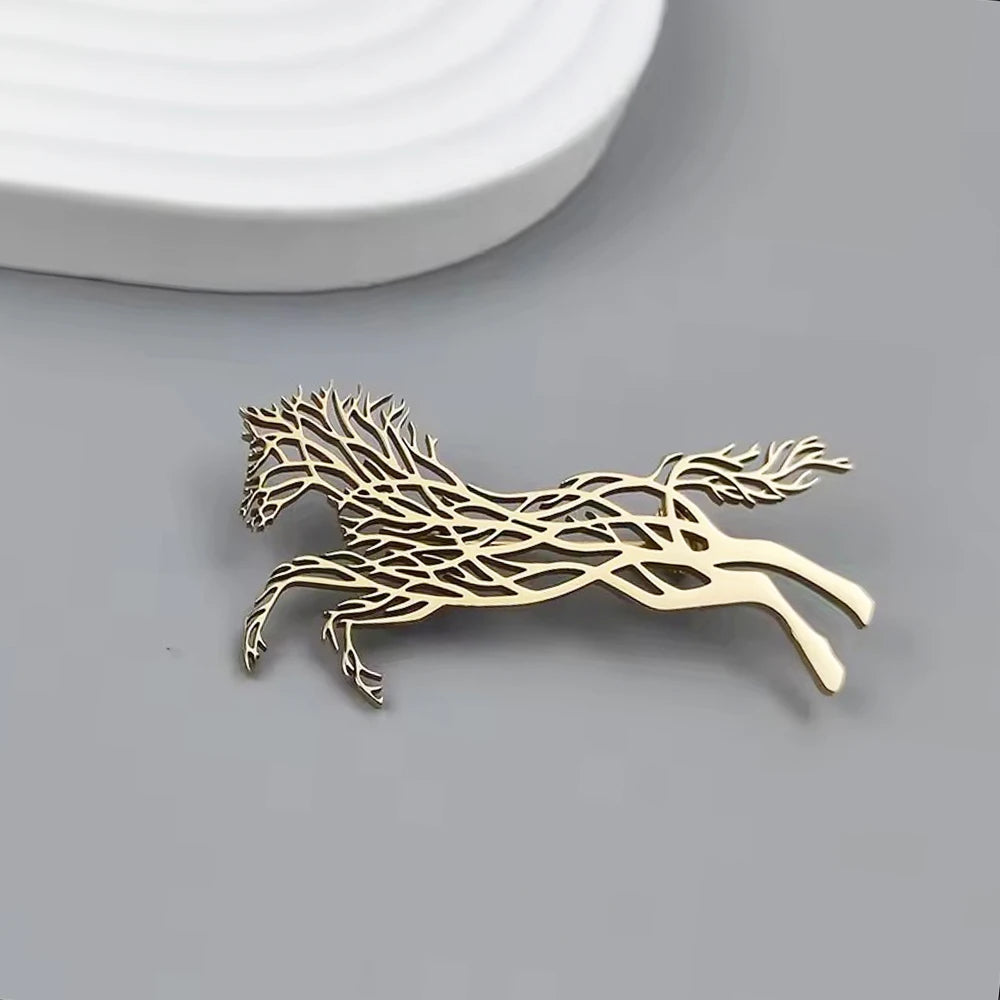 Hanreshe Creative Branch Horse Pin Stainless Steel Animal Series Brooch Badge for Men Women Dress Suit Decoration