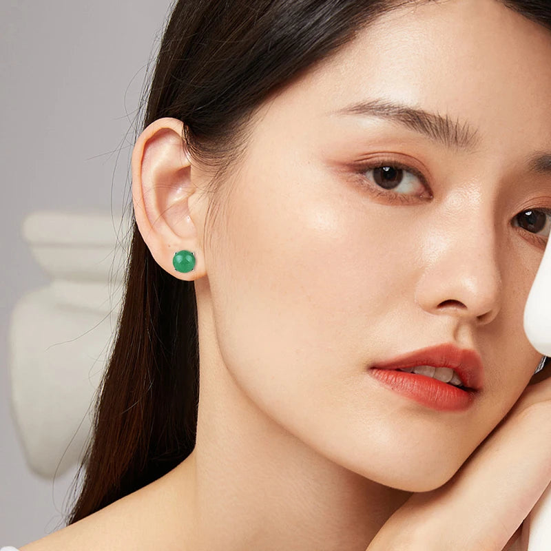 OXTAO 925 Sterling Silver 6.5-7mm/7.5-8mm Women's Simple Four-Claw Earrings Natural Green Gem Stone Earrings For Women Jewelry