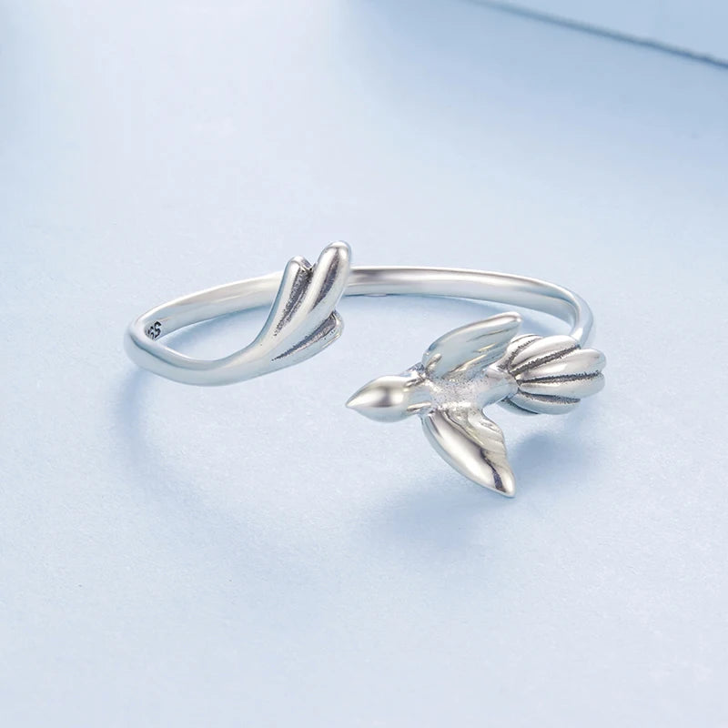 WOSTU 925 Sterling Sliver Bird Open Ring For Women, Solid Silver Stackable Party Rings Funny Jewelry Birthday Gift For Girl