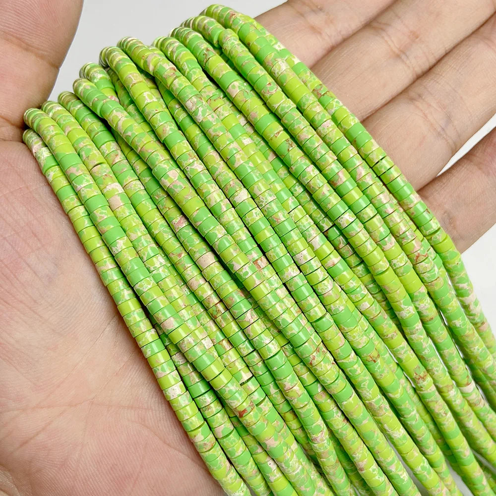 Green Natural Flat Disc Round Stone Bead 4x2mm Jade Aventurine Jasper Heishi Beads For Jewelry Making Bracelet Necklace Handmade