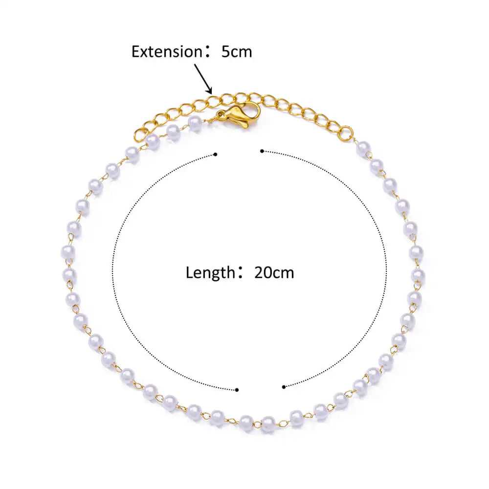 Anklets for Women Stainless Steel Evil Eye Imitation Pearl Anklet Leg Bracelet Boho Summer Jewelry Accessories Tobilleras Mujer