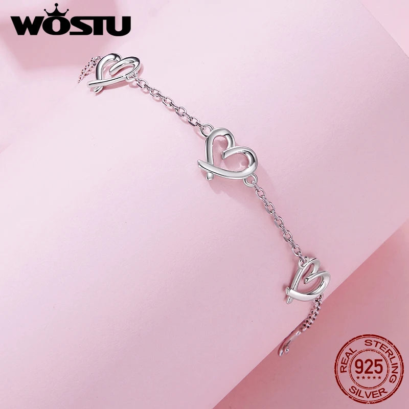 WOSTU Christmas Snowflake Bracelet For Women, 925 Silver Sparkling Zirconia Adjustable Chain Links Dainty Winter Jewelry Gift