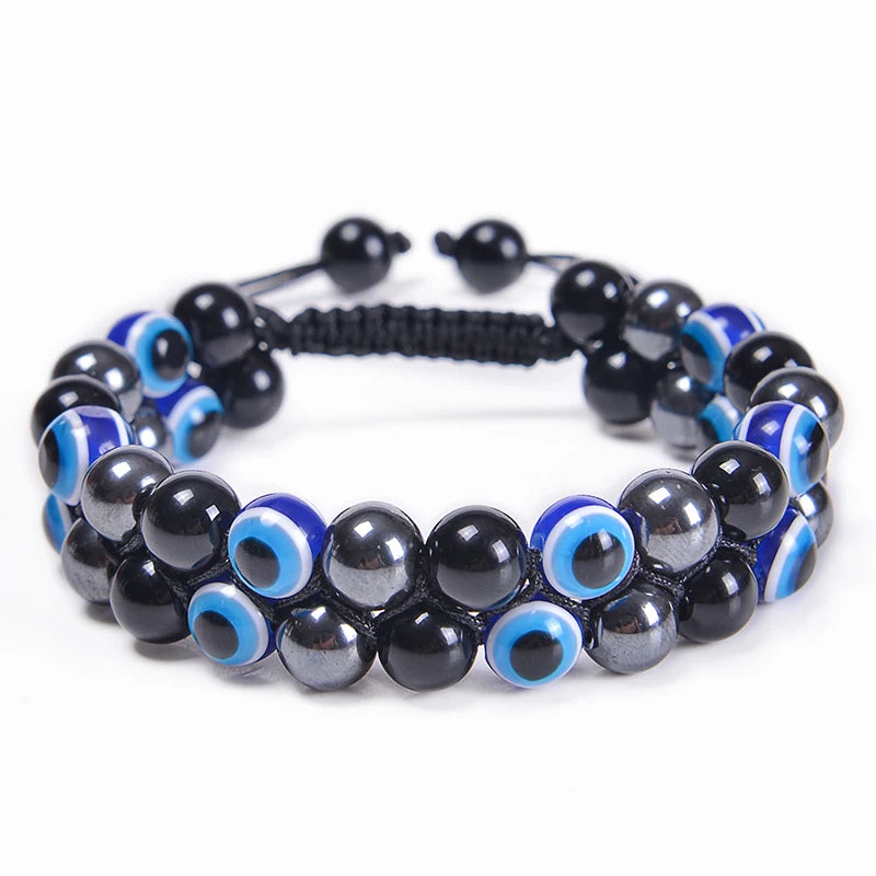 8MM Evil Eye Triple Protection Bracelet Blue Tiger Eye Stone Black Onyx Bracelet Healing Handmade Natural Stone Beads Bracelet