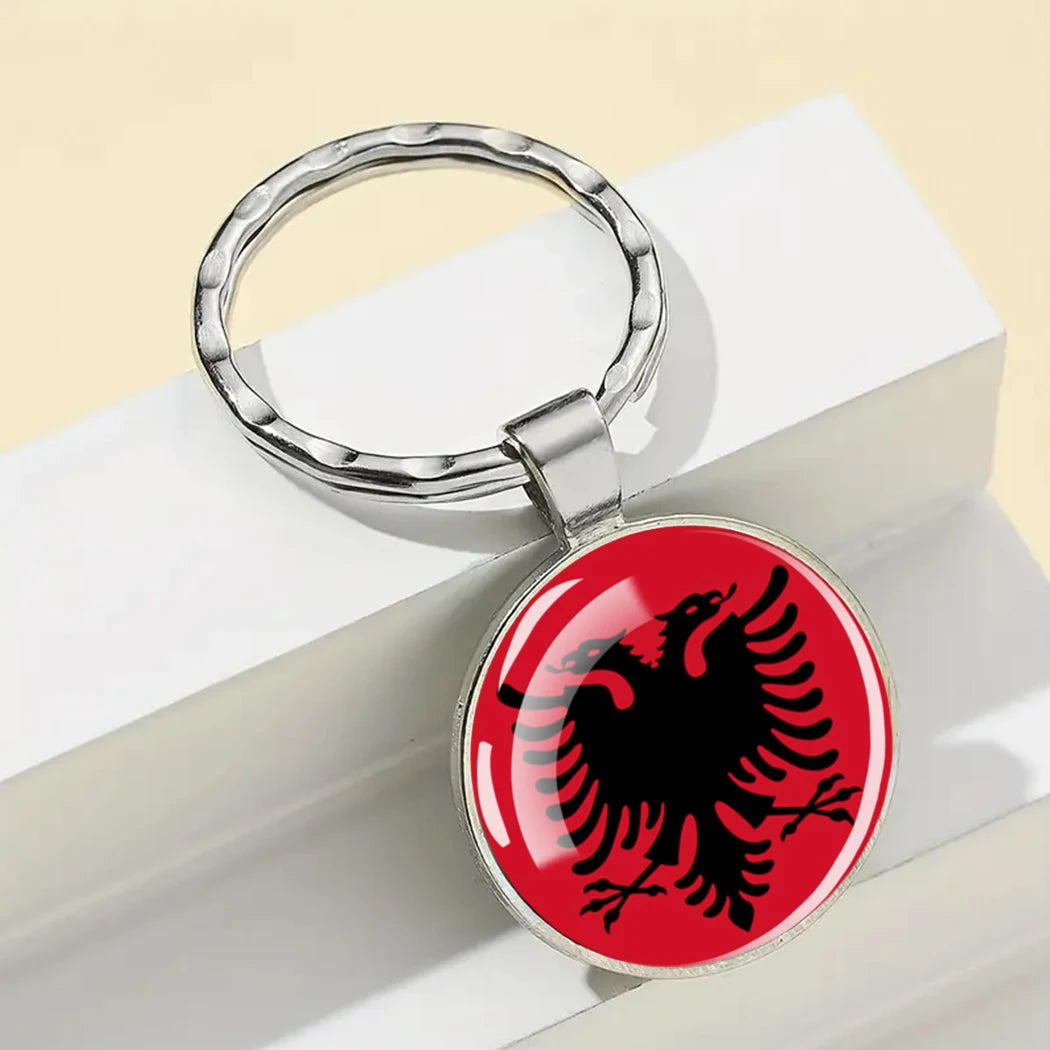 Europe National Flag Keychain Albania Spain Italy France UK Flag Glass Metal Key Chain Bag Pendant Gift for Patriot