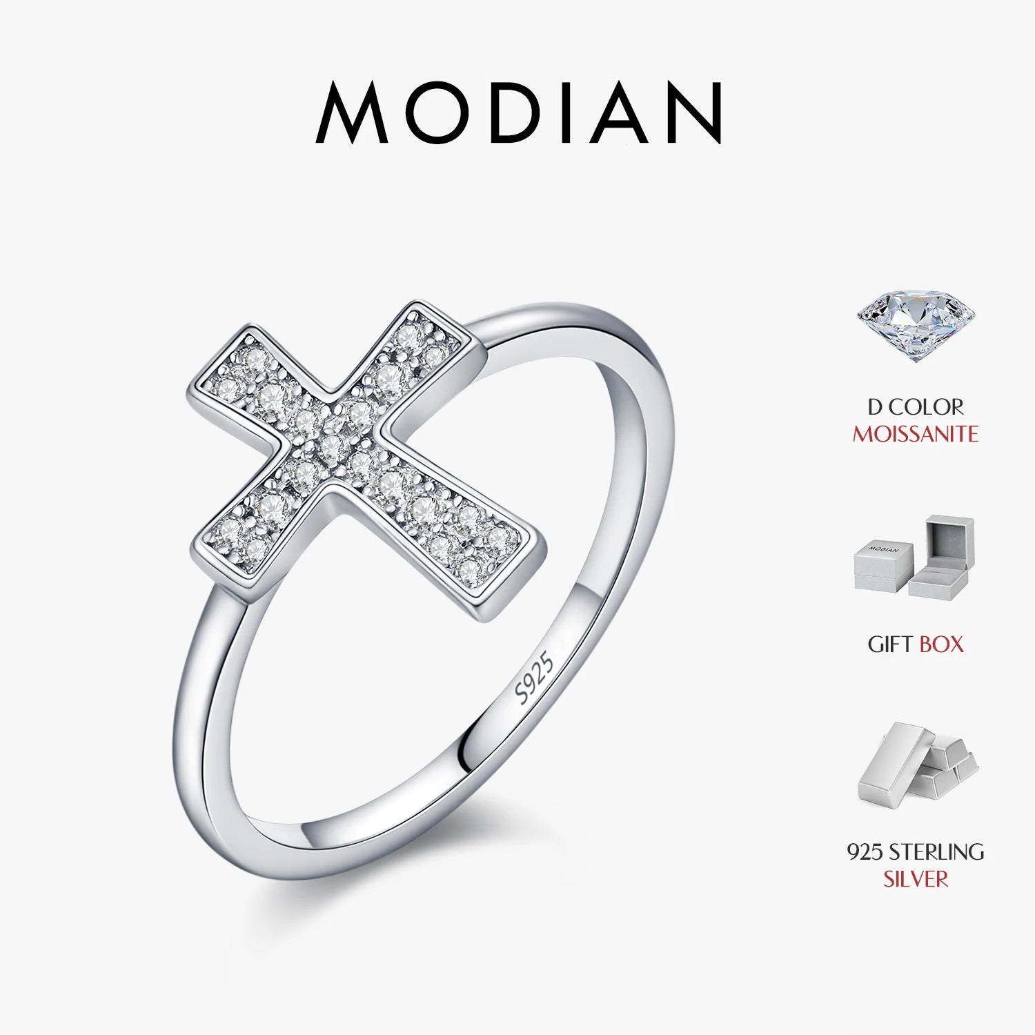 MODIAN Dazzling D Color Moissanite Ring 925 Sterling Silver Delicate Cross Stackable Finger Rings For Women Party Fine Jewelry