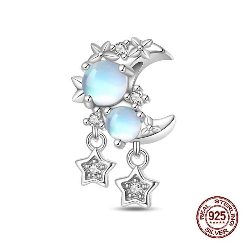 100% 925 Sterling Silver Stars Moon Sun Zircon Eye Cross Charms Beads Fit Original Bracelets DIY Jewelry For Women Protect Gifts