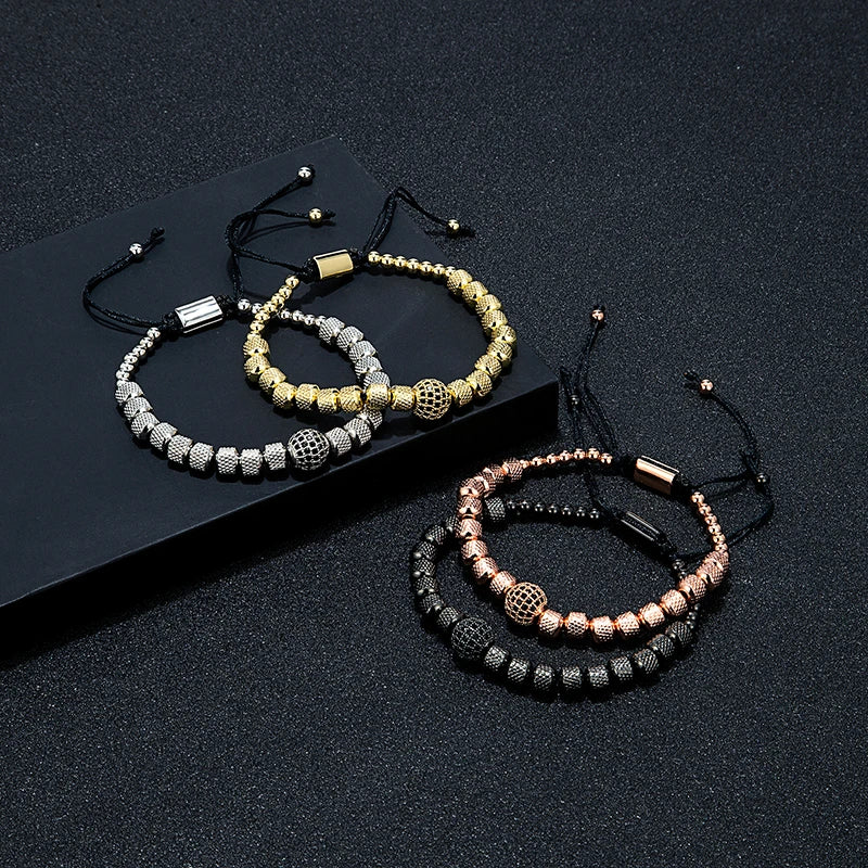 MKENDN Classic Charm Micro Pave CZ 8mm Ball Men Bracelets Stainless Steel Couple Unfade Handmade Jewelry Gift