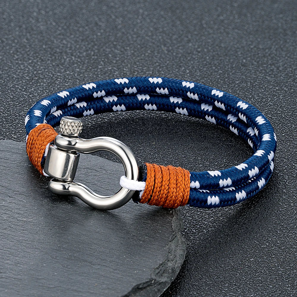 MKENDN Anchor Bracelet Double Strand Rope With Stainless Steel Shackle Clasp Wrap Bangle Unique Sailing-Inspired Gift for Men