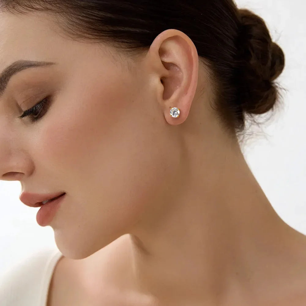 Serenity 0.2-3CT Yellow Gold Color Moissanite Stud Earrings Women Sparkling Classic Wedding Lab Diamond Earring Pure S925 Silver - Madeinsea©