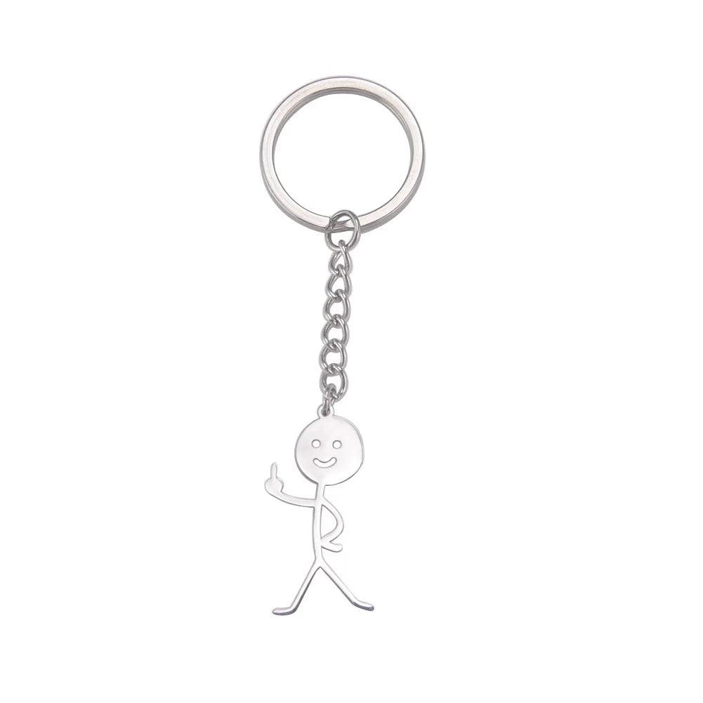 HIPEE Funny Stickman Middle Finger Keychain for Women Men Stainless Steel Funny Doodle Figure Key Chains Jewelry Couples Gift