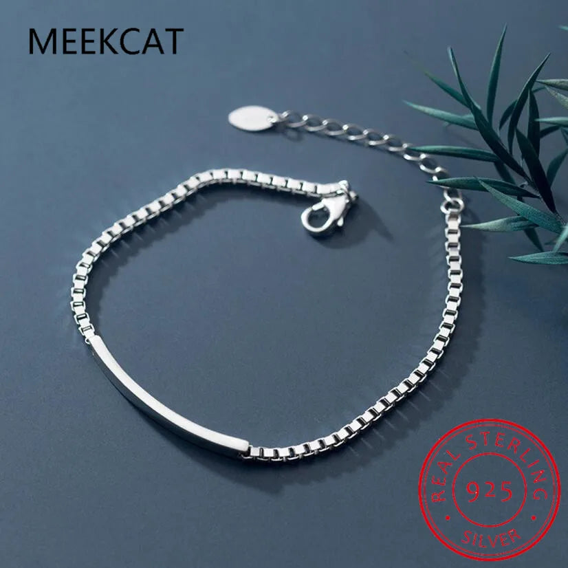 Authentic 925 Sterling Silver Fashion Arc Curved Piece Box Chain Bracelet for Women Wedding Party S925 Jewelry Pulseiras DA1173