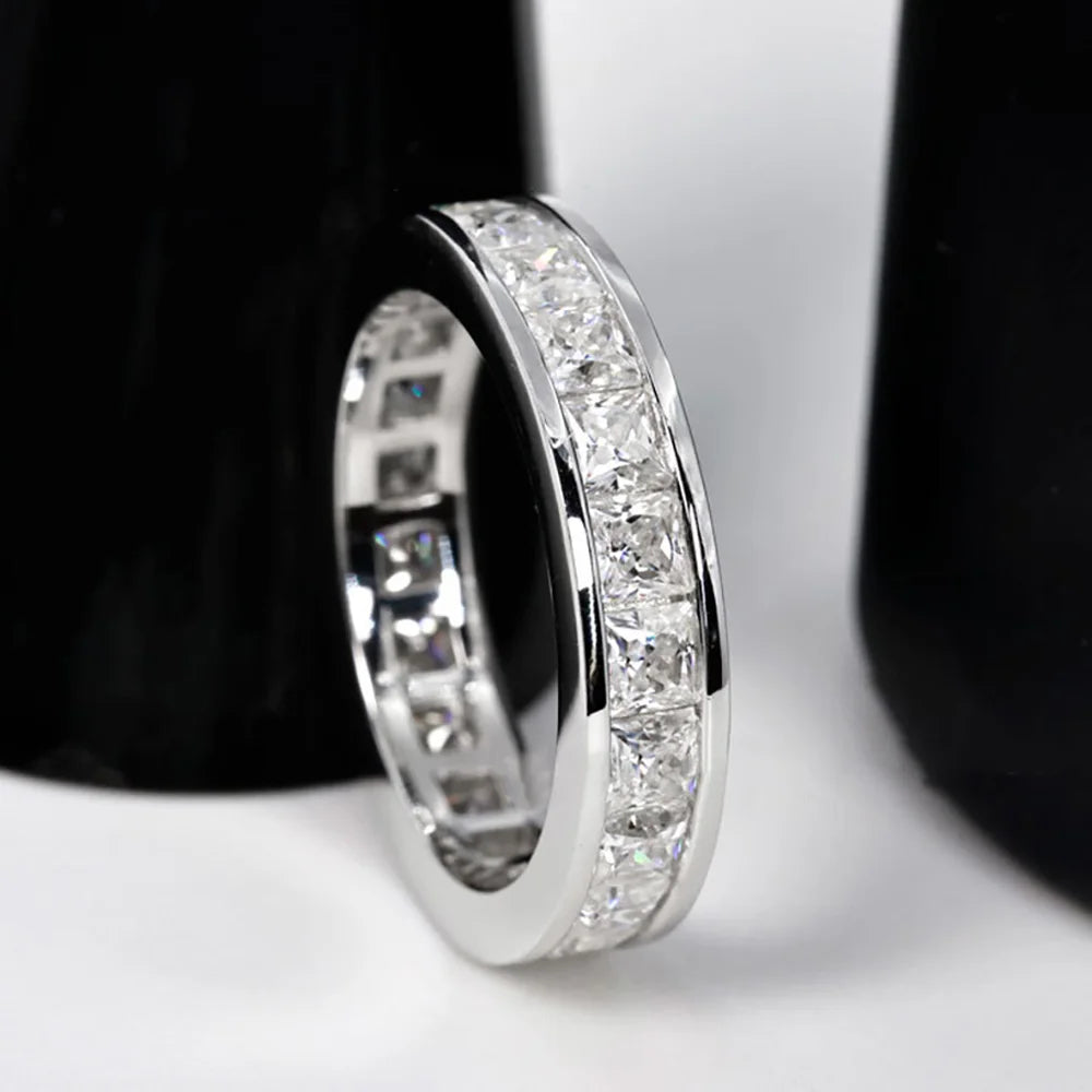 Serenity 6.6cttw Princess Cut D Color Moissanite Rings for Women Men 100% S925 Sterling Silver Plated 18K Row Rings Fine Jewelry - Madeinsea©