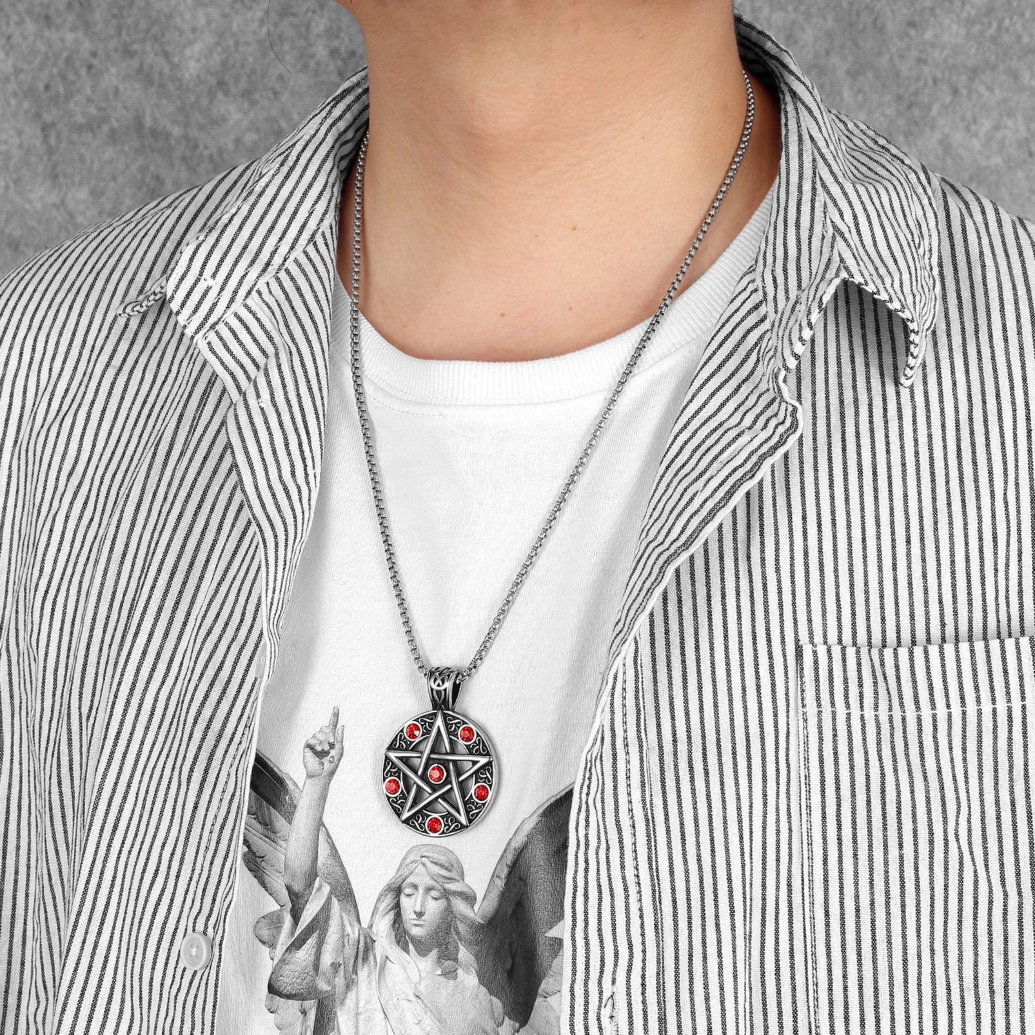 Keltische Stern-Halskette, Retro-Anhänger mit fünfzackigem Stern, 316L Edelstahl, Edelsteinkette für Männer, Rock-Punk-Hip-Hop, Männerschmuck, Weihnachtsgeschenk