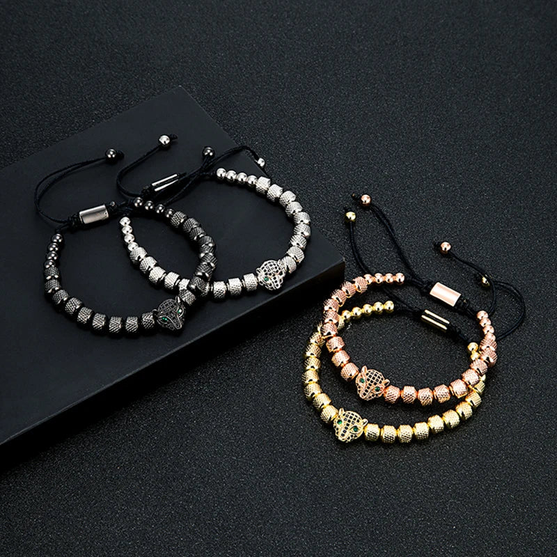 MKENDN Charm Micro Pave CZ Leopard Head Men Bracelets Stainless Steel Couple Unfade Handmade Jewelry Gift