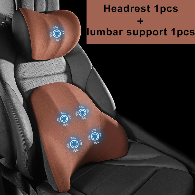 PU Leather Car Lumbar Support Pad Memory Foam Car Neck Pillow Head Waist Back Support Car Headrest Back Cushion Car Seat Pillow - Madeinsea©