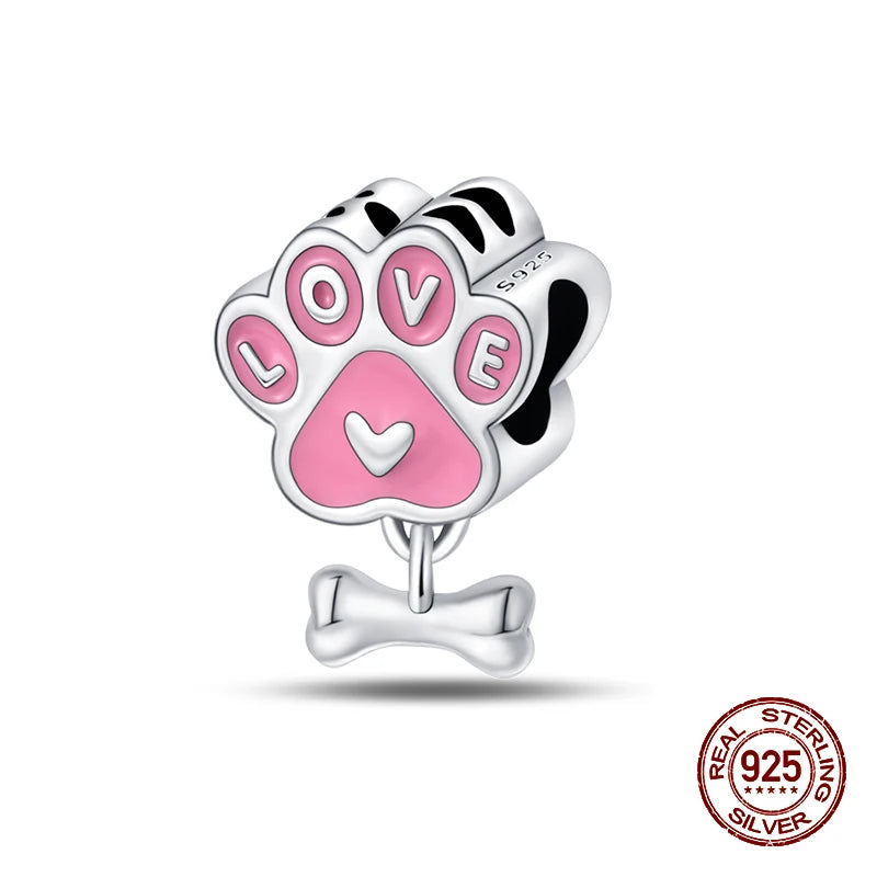 100% 925 Sterling Silver Cute Cat's Paw Dog Animal Pets Charms Beads Fit 3mm 925 Original Bracelet Fine DIY Birthday Jewelry