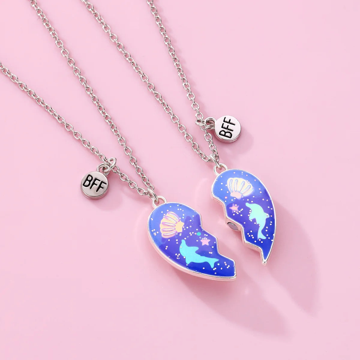 2 Stücke Neue Nette Kinder Liebe Delphin Shell Kragen Kette Modische und Exquisite Gute Freund Magnetische Halskette Set Schmuck