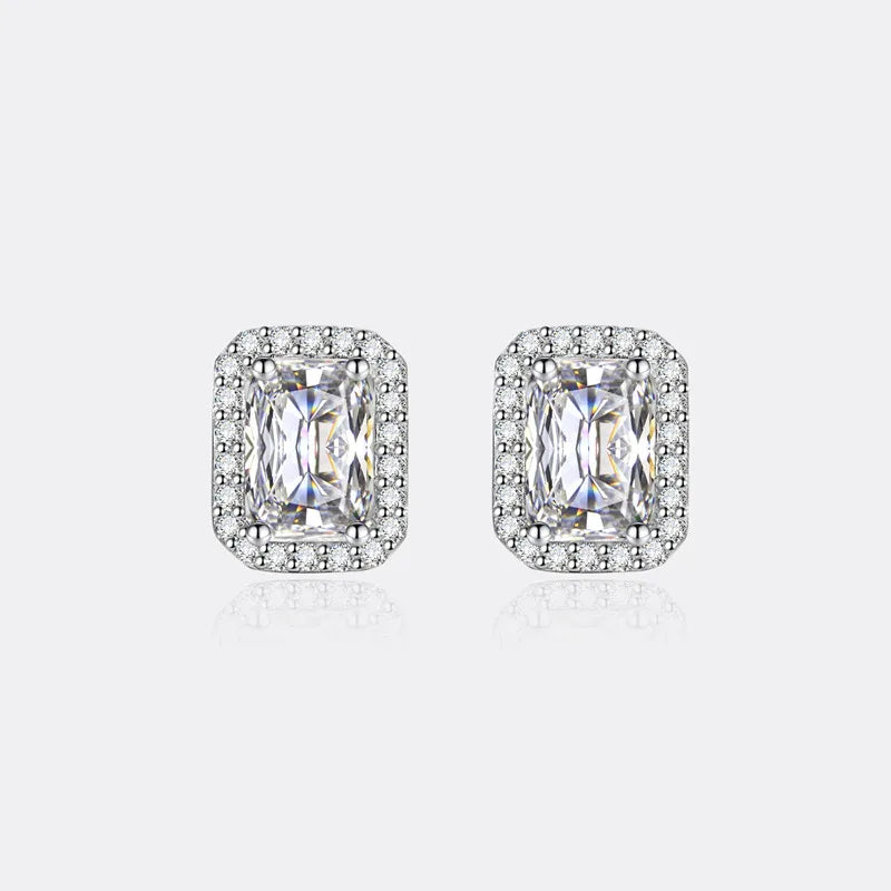 PERFANY 2CT Emerald/Radiation Cut Moissanite Earrings for Women S925 Pure Silver Rectangular Simulation Diamond Wedding Jewelry - Madeinsea©