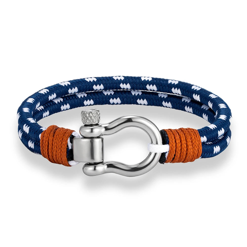 MKENDN Anchor Bracelet Double Strand Rope With Stainless Steel Shackle Clasp Wrap Bangle Unique Sailing-Inspired Gift for Men