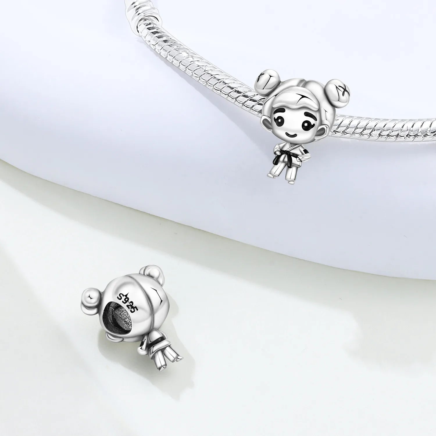 PANPOKI 925 Sterling Silver Cartoon Girl Model Beads Original Pendants Bracelet Charm Jewelry Party DIY Trendy Gifts