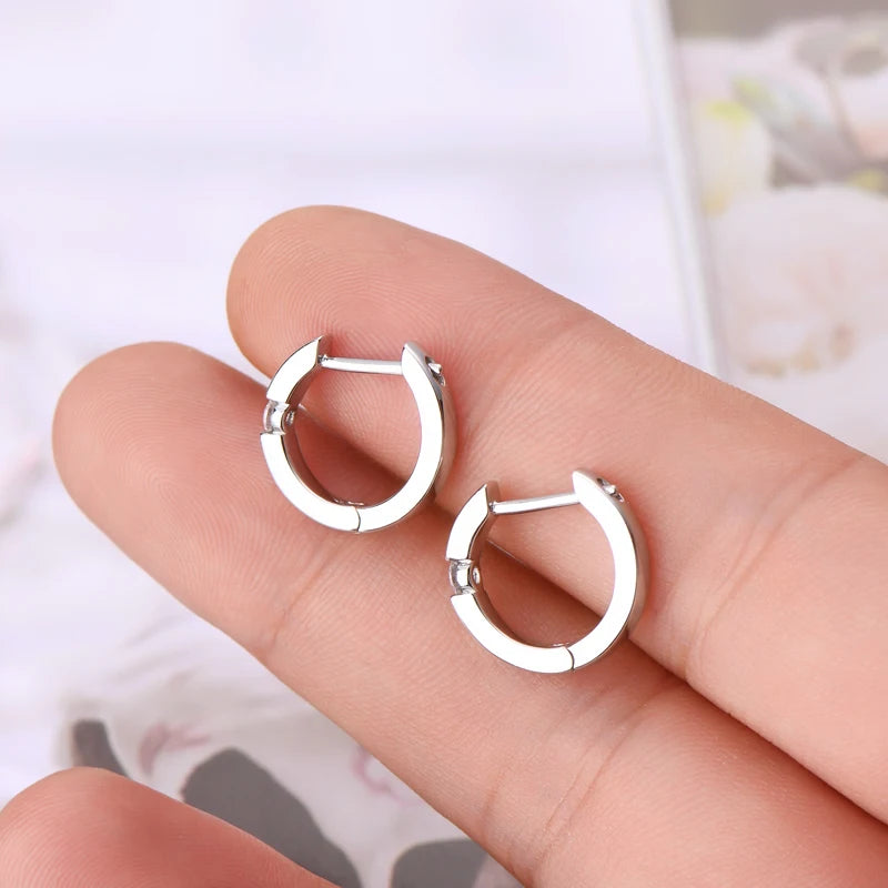 OXTAO 14K Gold Plated Moissanite Hoop Earrings Lab Diamond Simple Single Stone Stud Jewelry Gift 925 Sterling Silver for Women