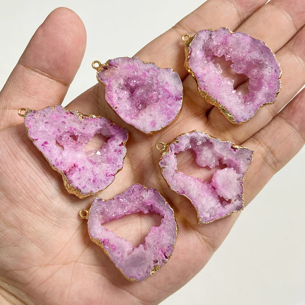 1 PCS Colorful Natural Quartz Geode Pendant Irregular Shape Gold Color Plated Agat Slice Charm Pendants For Jewelry Necklace DIY