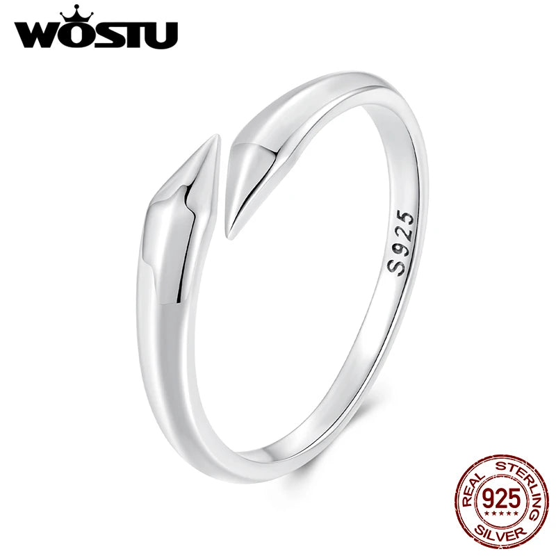 WOSTU Original S925 Sterling Silver Ring for Women, Modern Geometric Arrow Band, Minimalist Dainty Adjustable Stacking Jewelry