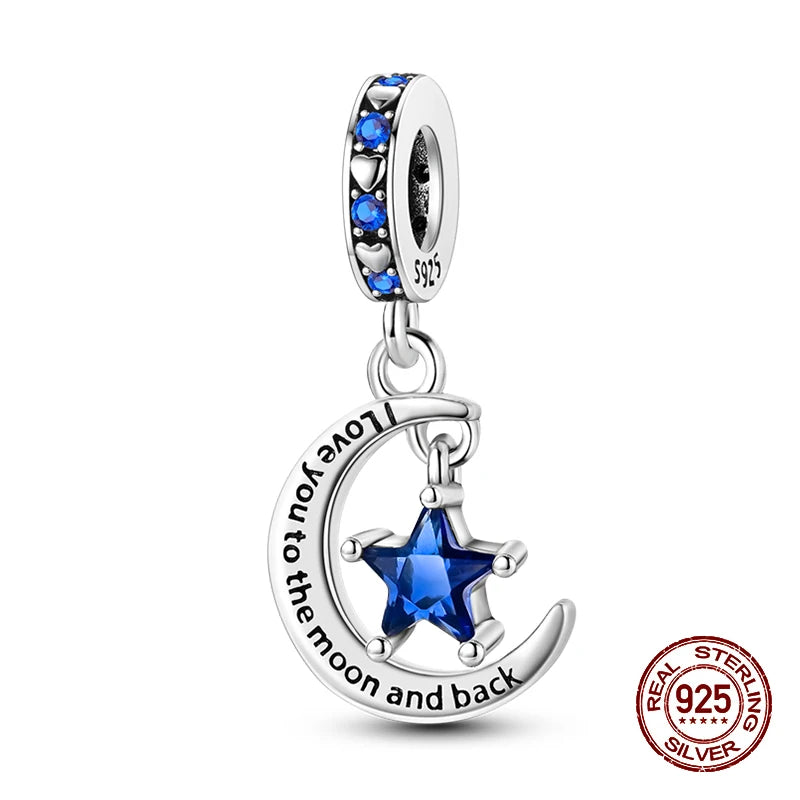100% 925 Sterling Silver Sparkling Cat Moon Sun and Stars Charms Pendants Fit 3mm 925 Original Bracelets DIY Fine Jewelry