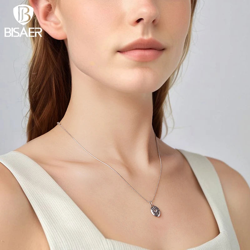 BISAER 925 Sterling Silver Starlight Necklace Pendant Heart Zircon Chain Adjustable Plated White Gold Women Fine Jewelry Gift