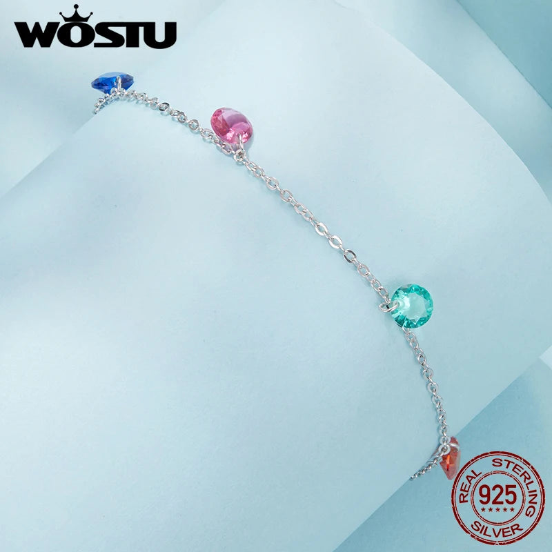 Bracelet WOSTU en argent sterling 925 véritable avec pampilles en cristal coloré et chaîne ajustable. Bijou idéal pour les fêtes, à offrir aux filles et à toute la famille.