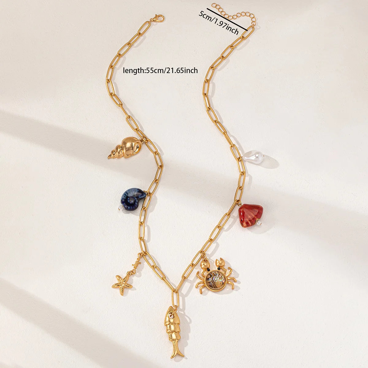 Beach Fish Coral Shell Multi Charm Summer Necklace