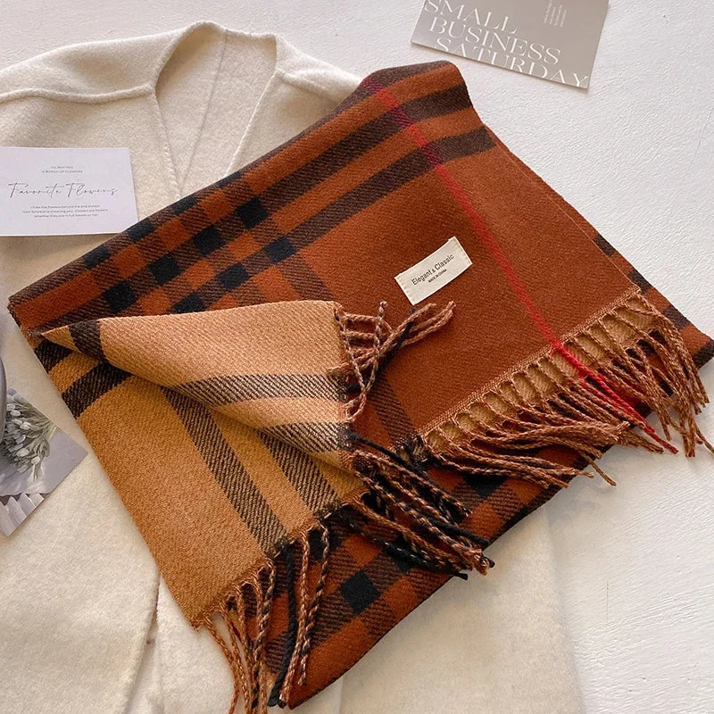New Autumn Winter Fashion Cashmere Plaid Design Scarf Men Women Warm Thickening Shawl Neckerchief Scarves Bufanda Tassel 2024 - Madeinsea©