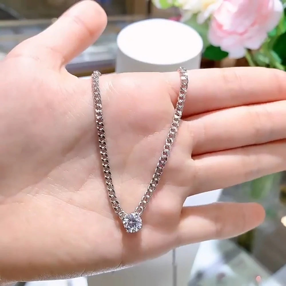 Serenity 1-3ct D Moissanite Necklace for Women Man Gift S925 Sterling Silver 3mm Width Cuban Chain Pendant Necklace Fine Jewelry