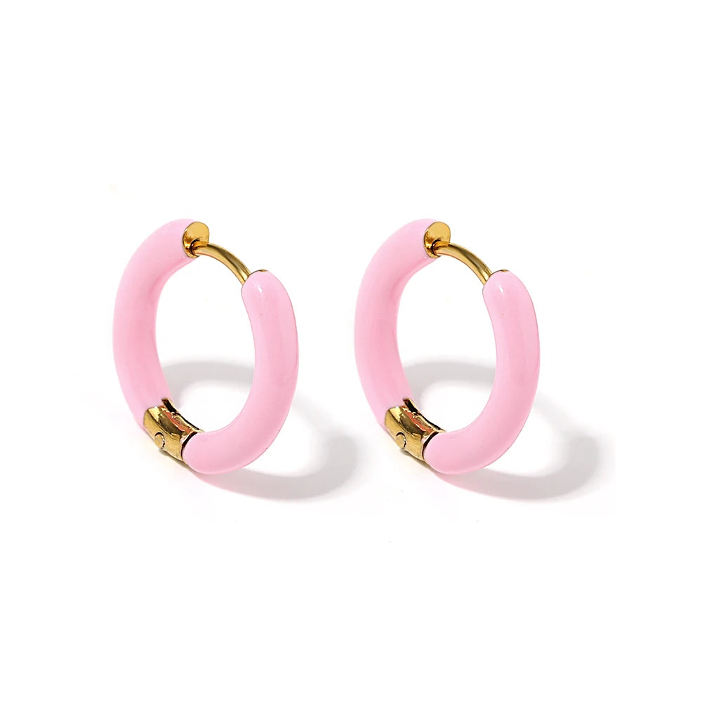 AENSOA Colorful Enamel Stainless Steel Hoop Earrings for Women Geometric Round Circle Earrings Trendy Gold Color Jewelry 2023