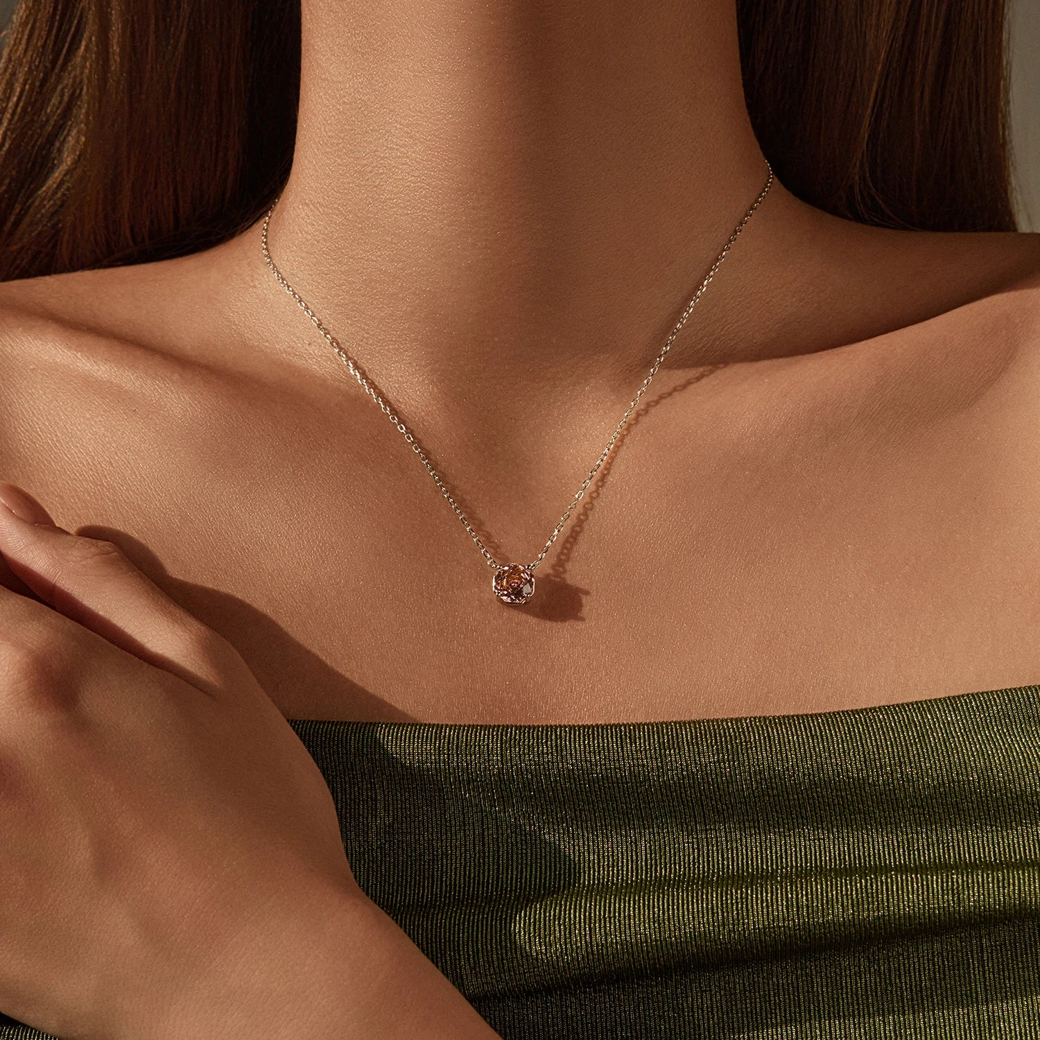 MODIAN 925 Sterling Silver Original Romantic Pendant Necklace Sunset Color Zirconia Octagon Necklaces For Women Fine Jewelry