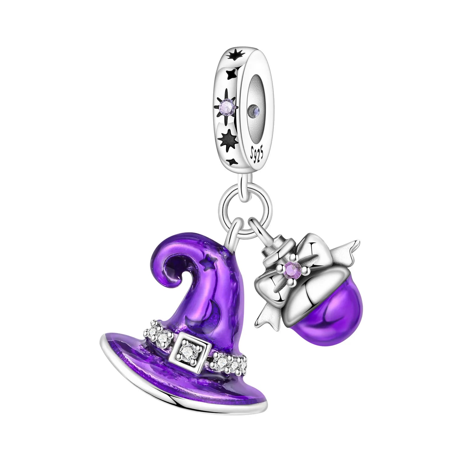 PANPOKI 925 Sterling Silver Purple Magic Hat Pendant Charms Beads Fit Bracelets DIY Party Trendy Gifts Jewelry Accessory
