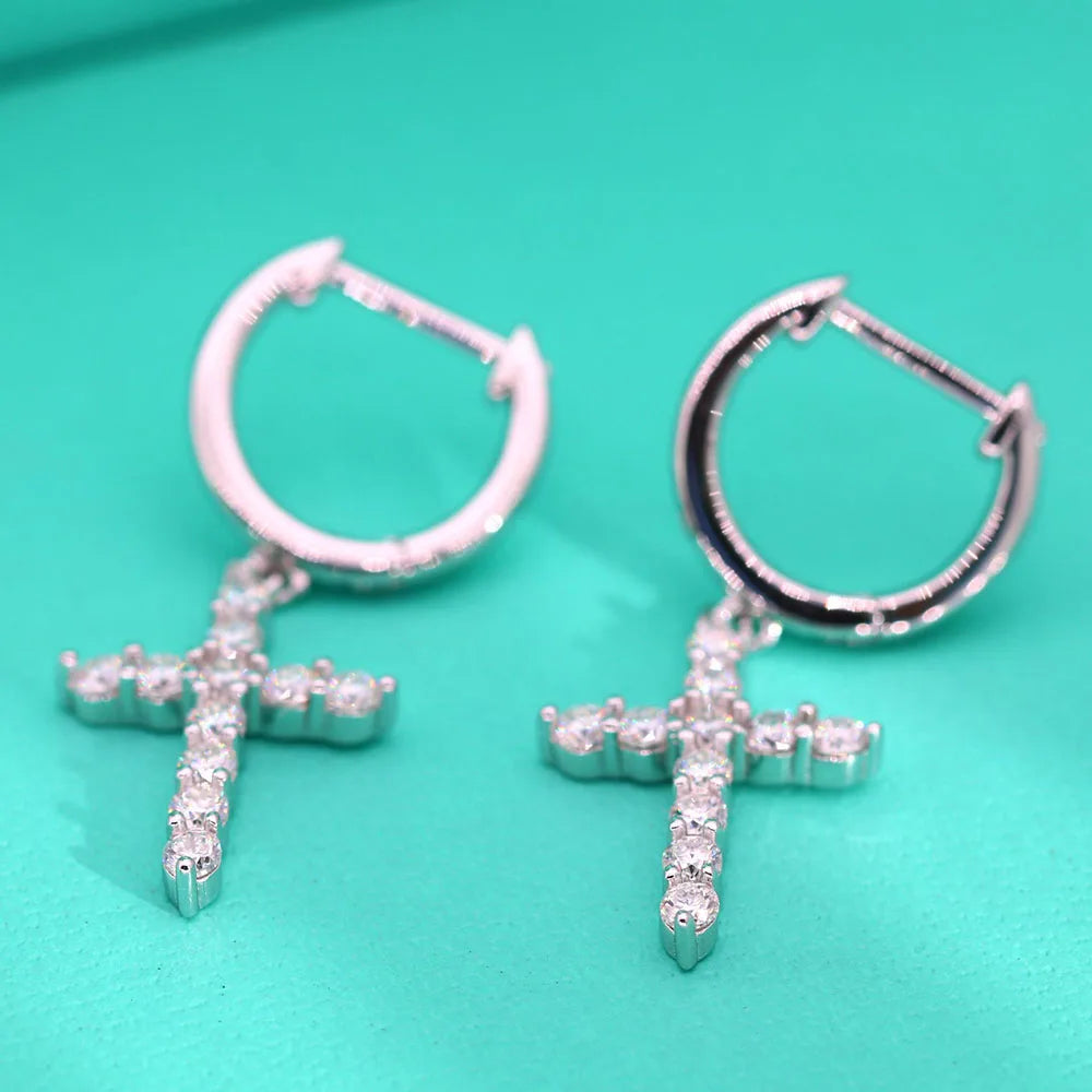 Serenity 2mm D Color Moissanite Cross Earrings for Women Gift 100% S925 Sterling Silver Plated Pt950 Drop Earrings Fine Jewelry - Madeinsea©