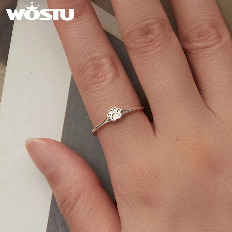 WOSTU 925 Sterling Silver 3D Dachshund Dog Cat Open Ring Women Cut Pet Paw Adjustable Rings Fine Jewelry Animal Lover Girl Gifts