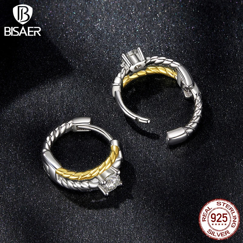 BISAER Exquisite Halo Stud Earrings 925 Sterling Silver Moissanite Two-tone Hoop Earrings for Women Engagement Fine Jewelry Gift