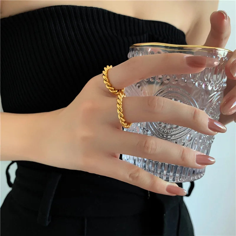 4mm Minimalist Stainless Steel Cute Twisted Chain Ring for Women Girls Braided Ring Waterproof  Jewelry Gift