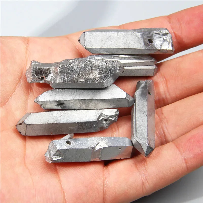 Natural Quartz Stick Beads Top Drilled Rainbow Crystal Loose  Point Beads For Jewelry DIY Healing Hairpin Wedding Halloween Gift