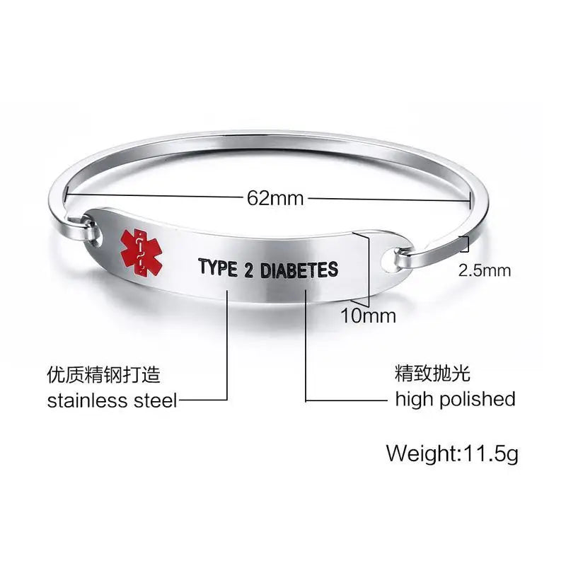 New Fashion Stainless Steel Medical Alert ID Bangle Bracelet for Men Women