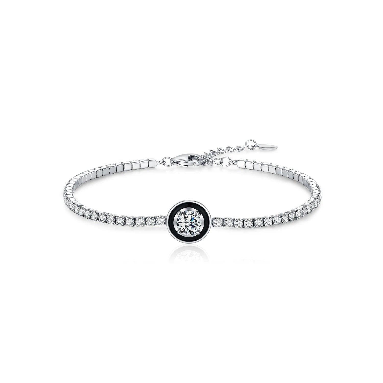 MODIAN 925 Sterling Silver Fashion Black Enamel Round Clear Cubic Zirconia Tennis Bracelet For Women Fine Jewelry Gifts