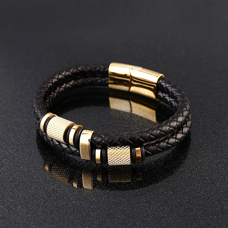 MKENDN Trendy Leather Bracelets Men Stainless Steel Multilayer Braided Rope Bracelets For Male Bracelets Jewelry Pulsera Hombre