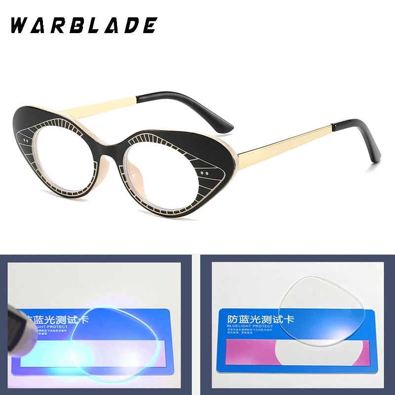 2025 Metal Cat Eye Stripe Anti Blue Light Glasses Women Small Y2K Optical Spectacles Frame Fashion Rivet Prescription Eyeglass