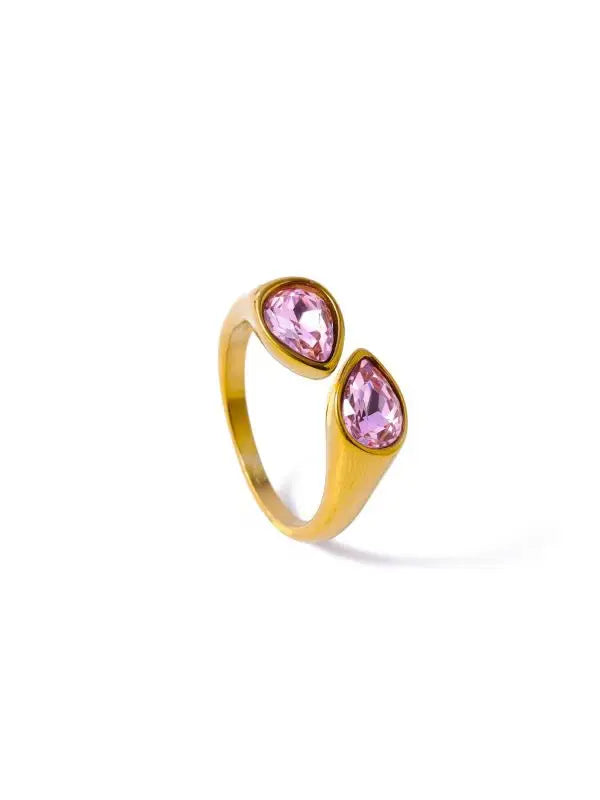 Multi-Color Fashion Jewelry Open Rings 18K Gold Plated Stainless Steel Simple Crystal Ring For Women Jewelry