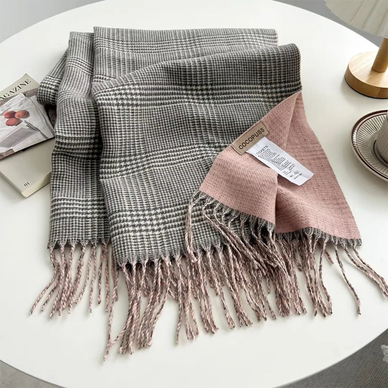 65*185cm Stripe Plaid Women Men Scarf Double Sided Imitation Cashmere Shawl Winter Pashmina Warm Wrap Foulard Neckerchief